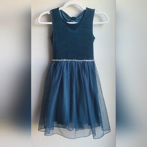 Speechless - Girl's Teal Sparkly Holiday Formal Party Tulle Flared Dress, Sz 8